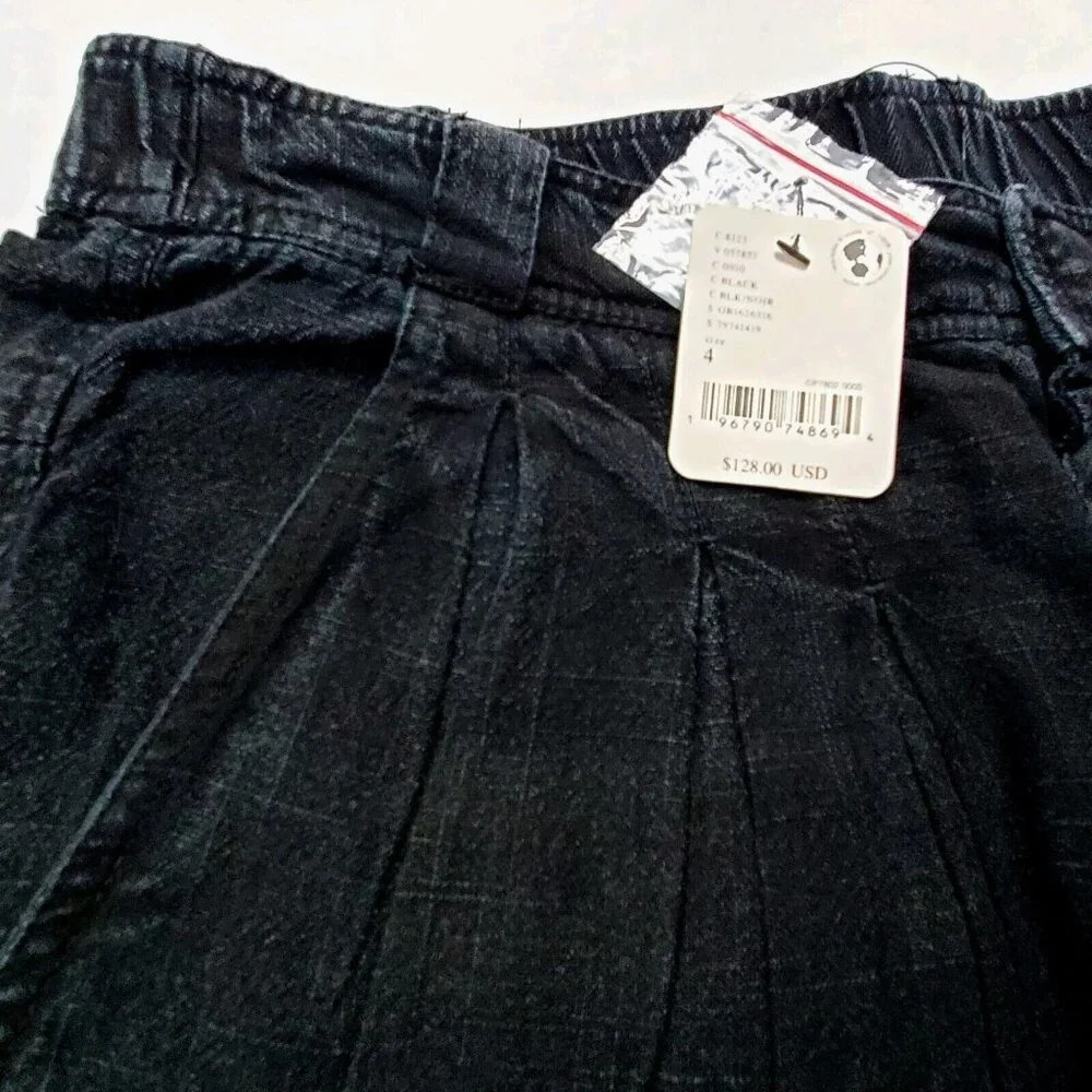 NWT Free People size 4 Linen Trouser Black Wide Leg - Picture 5 of 10